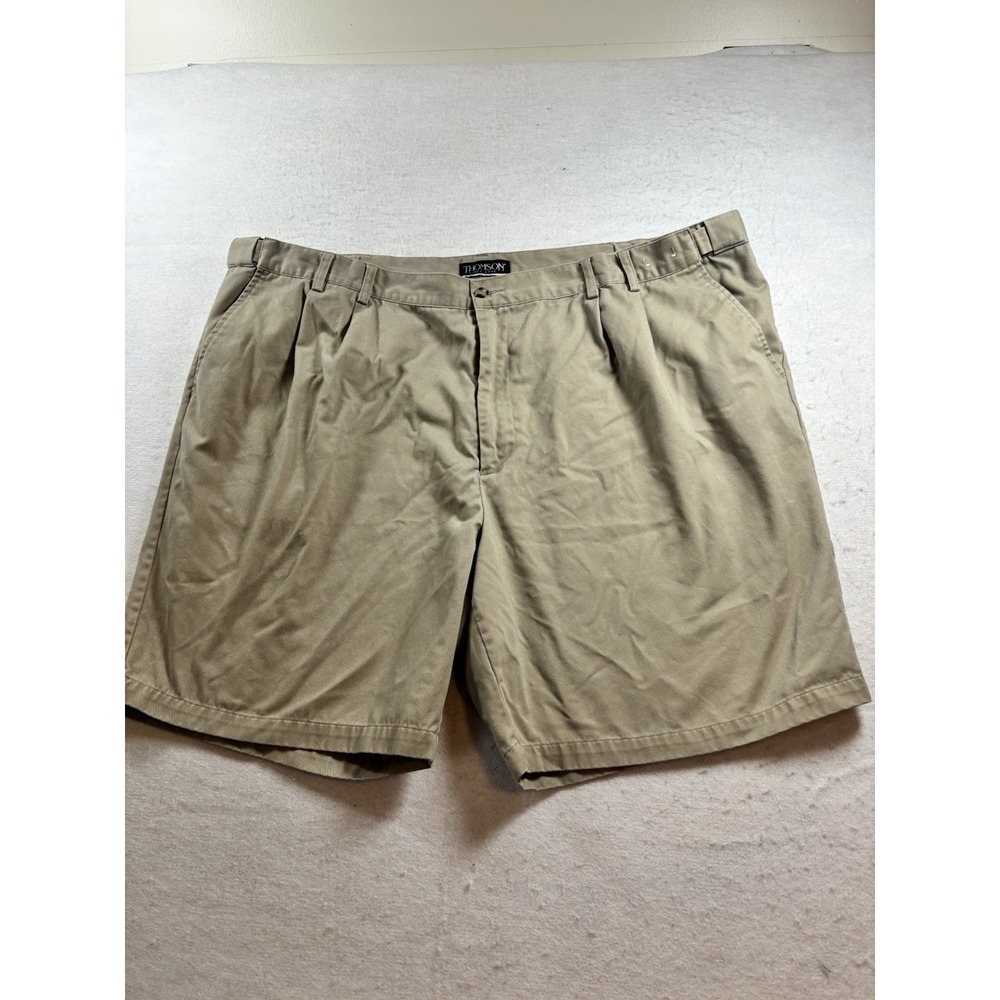 THOMSON Men's 48x9 Shorts Pleated Front Khaki Cotton Blend Stretch Waist